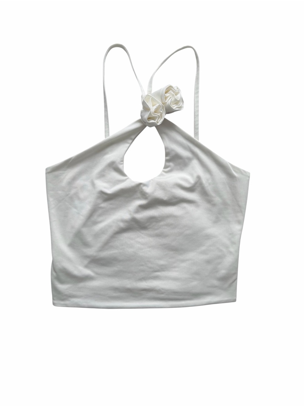 White Strappy Halter Crop Top with Floral Accent